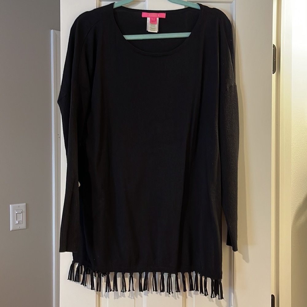 Lilly Pulitzer Ramona Fringe Sweater black size medium